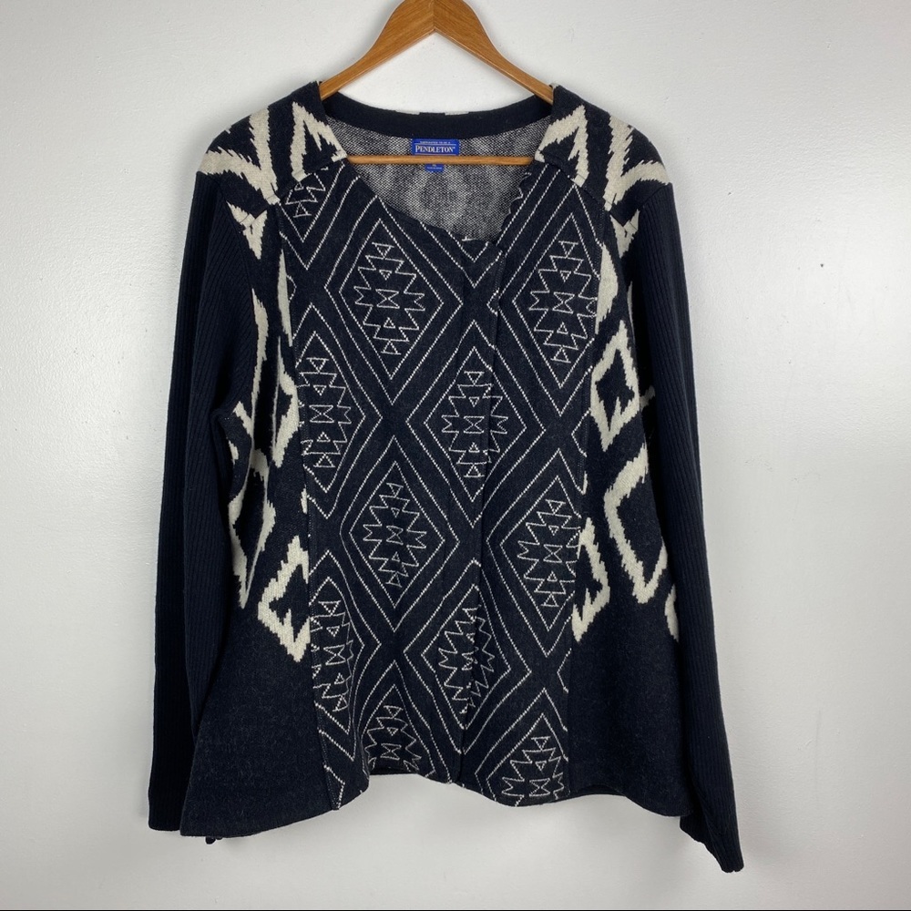 Pendleton XL Moto Jacket Southwestern Aztec Tribal 100% Wool Black Blanket
